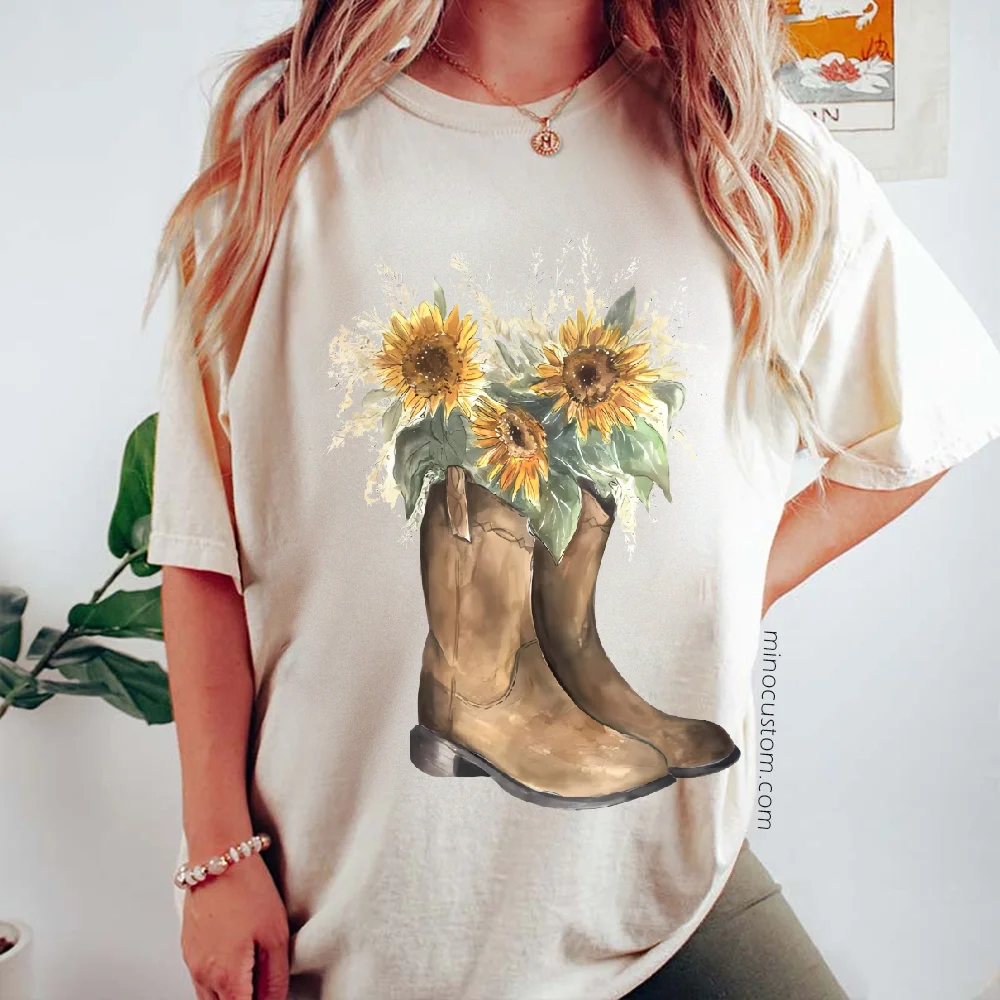 

Alien Stage Women T-shirt Y2K Western Cowboy Retro Boots Print Tee 100% Cotton Oversized Top Summer Gothic Streetwear⚡