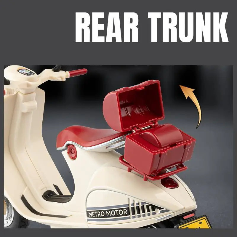 1/12 Vespa 946 Dargon Toy Scooter Diecast Car Vehicle Alloy Motorcycle Model Sound & Collection Gift For Children Kid Boys