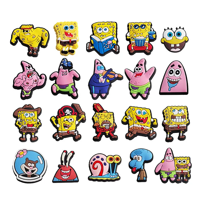 20 pz/set Anime SpongeBob SquarePants Cool model Shoes Charms accessori coccodrillo in Silicone regali per bambini Wristband Hole Slipper Decor