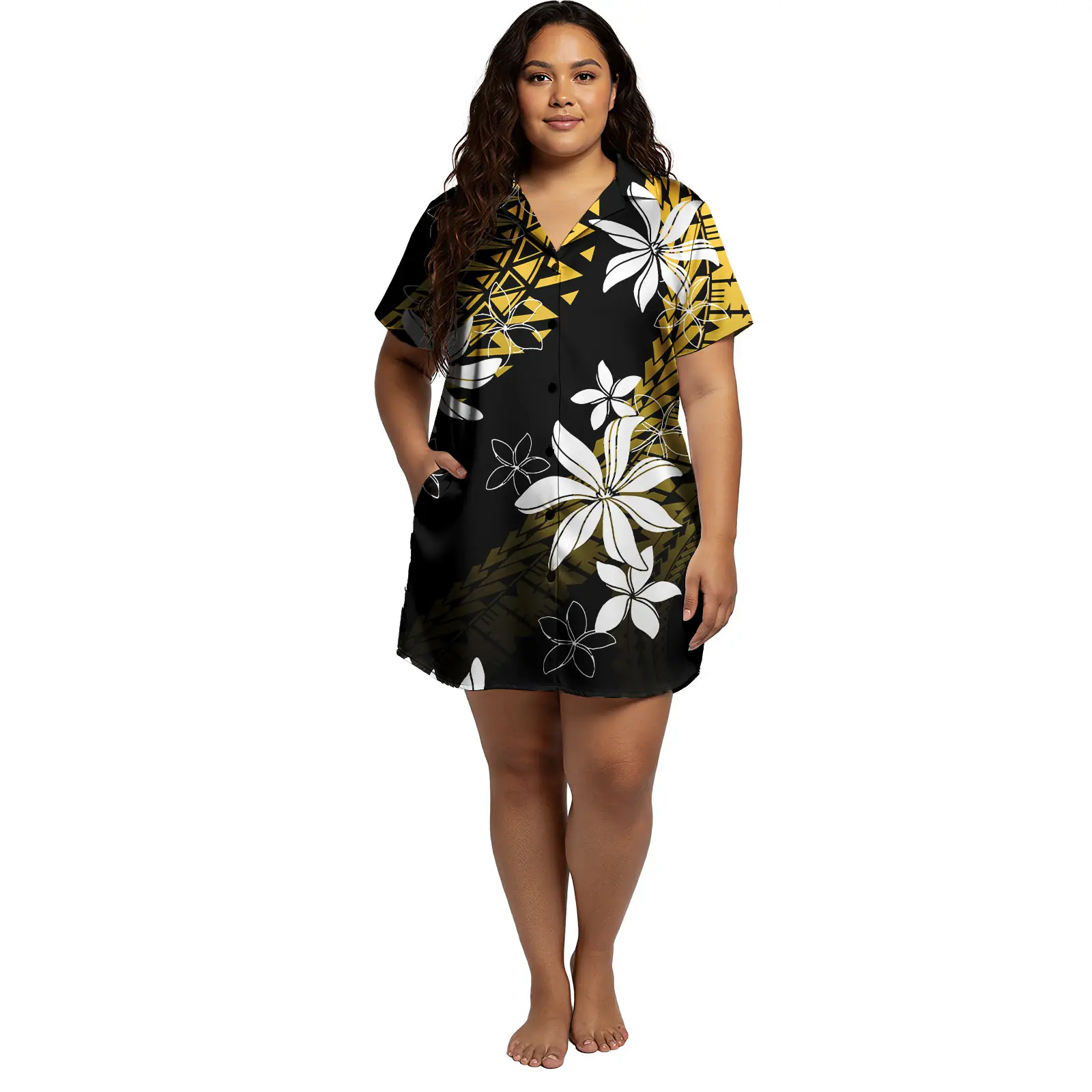 فستان صيفي للشاطئ بلوميريا مثير بياقة مقلوبة ملابس بولينيزية فساتين بتصميم قبلي هاواي مقاس كبير فستان مخصص #2