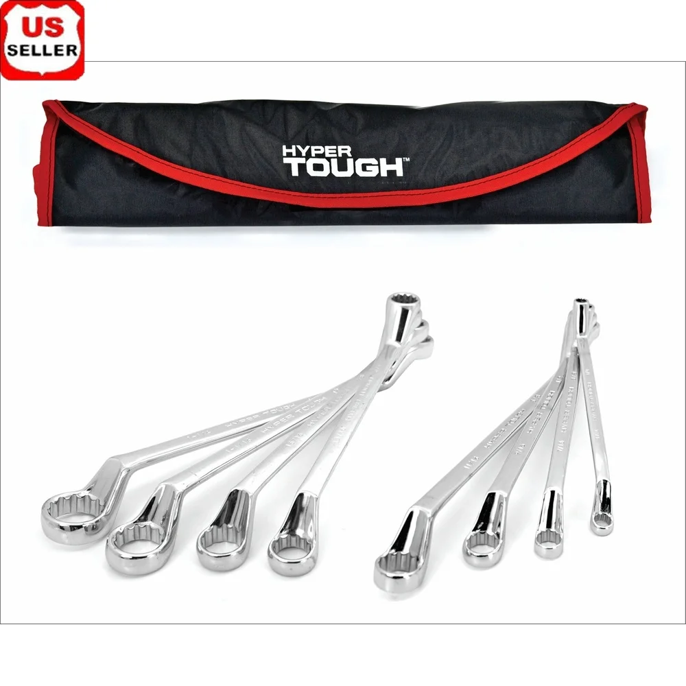 

8-Piece SAE Deep Offset Ring Wrench Set Chrome Vanadium Steel Durable Heat Treated Precision Machined Tool Kit Portable Storage