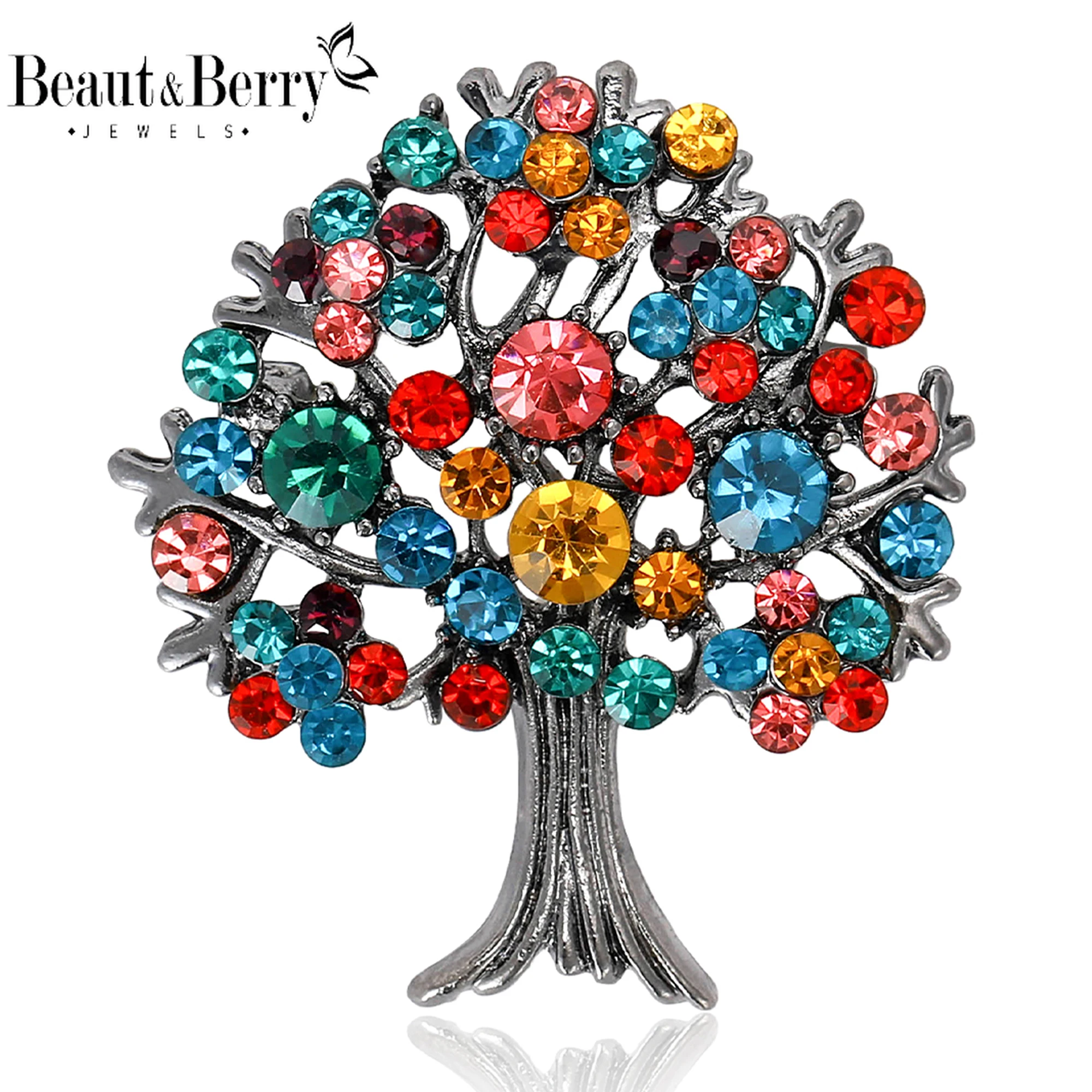 Beaut&Berry Shiny Rhinestone Money Tree Brooches for Women Unisex Plant Pins Office Party Casual Accessories Gifts