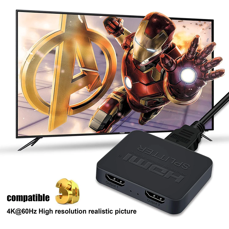 HDMI-compatible Splitter 1 in 2 Out 4K HDMI-compatible Splitter for Dual Monitors 1 to 2 Distributor for Full HD 1080P