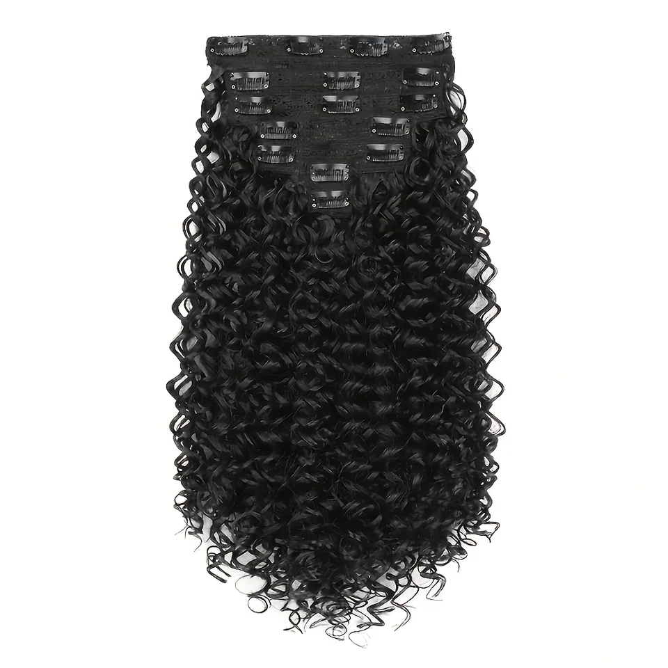 7 clips de extensiones rizadas para mujer, 50.8 cm, onda profunda sintética con clips, resistente al calor 6