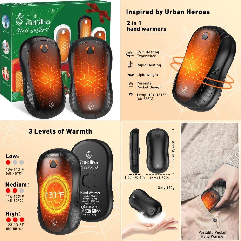 

Hand WarmerRechargeable Electric Hand Warmer 10000mAh Portable Fast Heating Dual Pack Long Lasting Battery Warm Hands for
