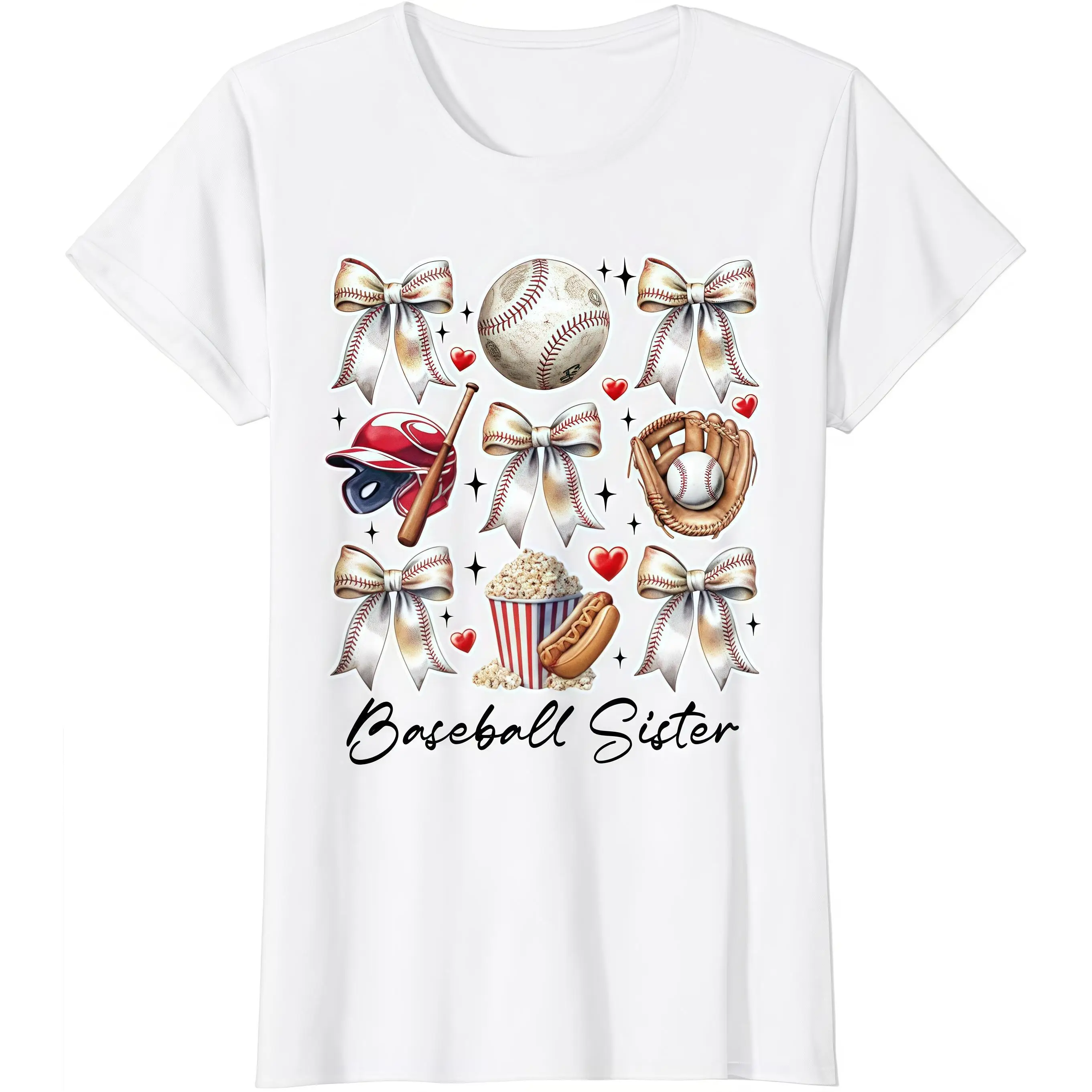 

Women's Baseball Sister T-Shirt Cute Game Day Graphic Tee Sports Fan Gift Diamond Softball Lover Sisterhood Top