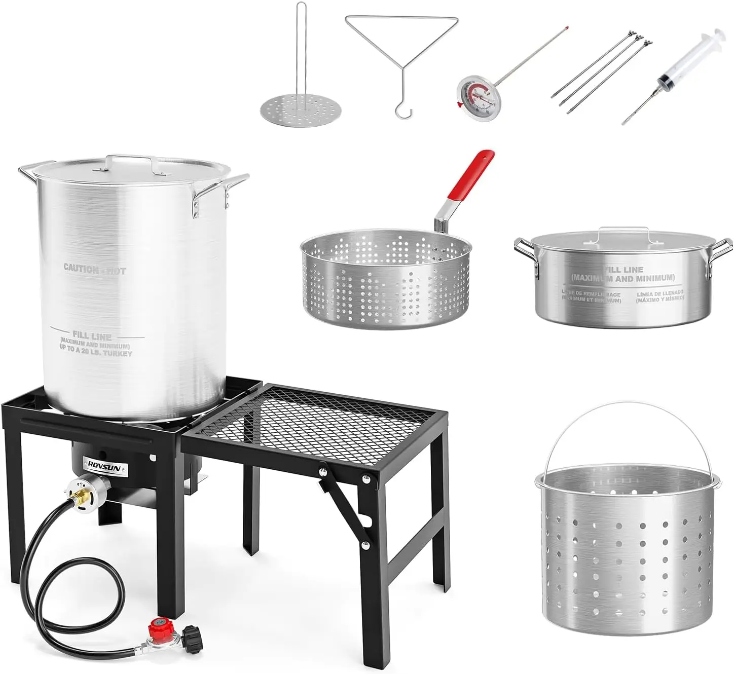 

30QT Turkey Fryer & 10QT Fish Fryer Kit w/ 55,000BTU Propane Stove, Aluminum Outdoor Deep Fryer & Seafood Boiler Steamer w/Baske