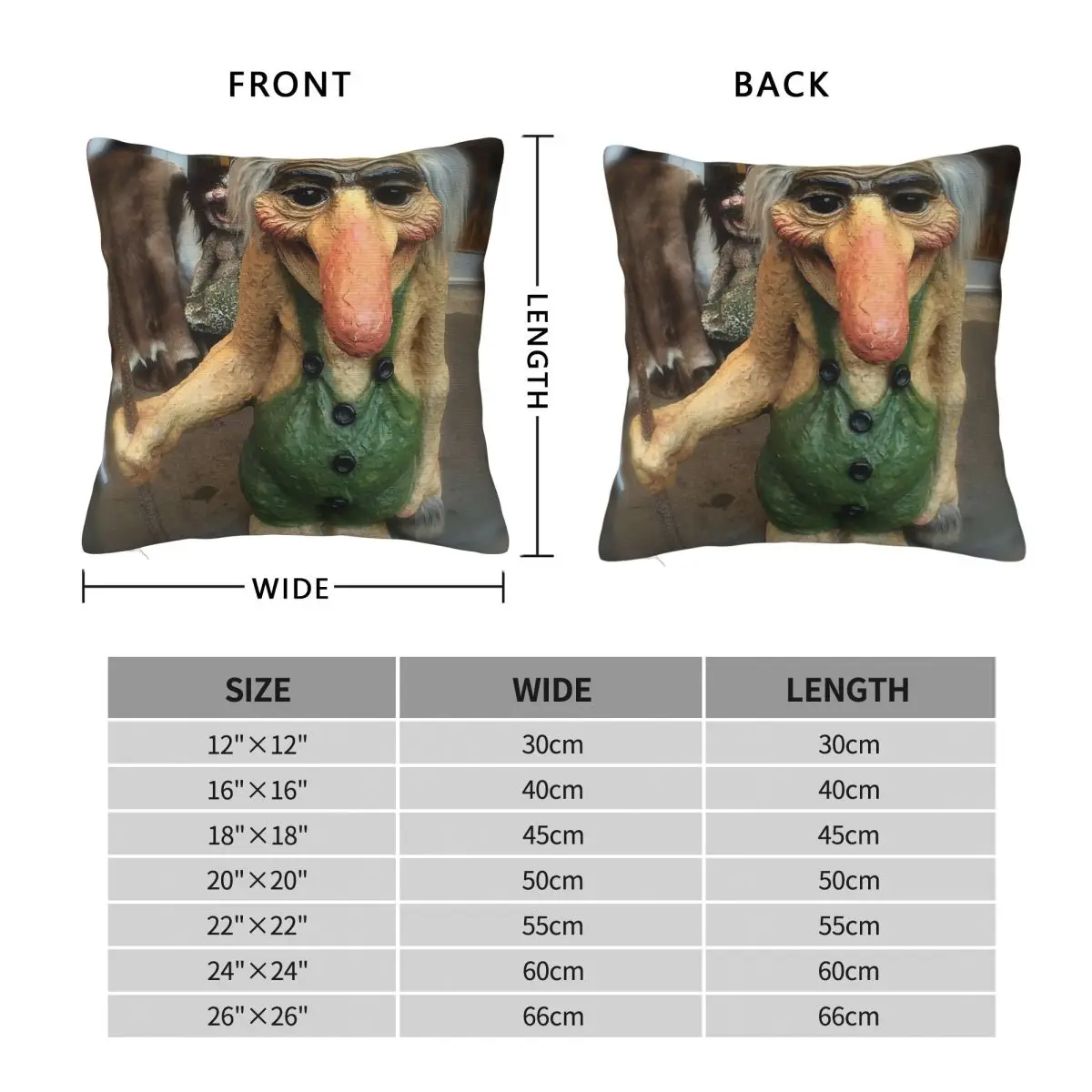 Norwegian Troll Square Pillowcase Polyester Linen Velvet Pattern Zip Decorative Throw Pillow Case Sofa Cushion Cover