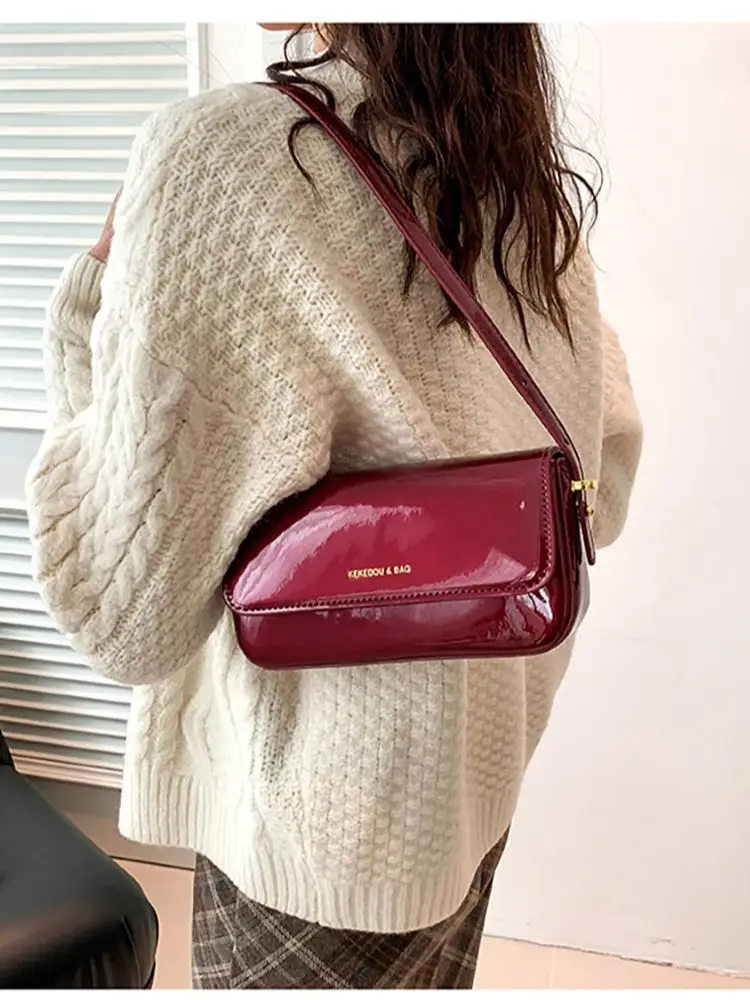 Square Shoulder Bags Women Handbags 2024 New Fashion Glossy Patent Leather Underarm Bags High Quality Simple Solid Crossbody Bag