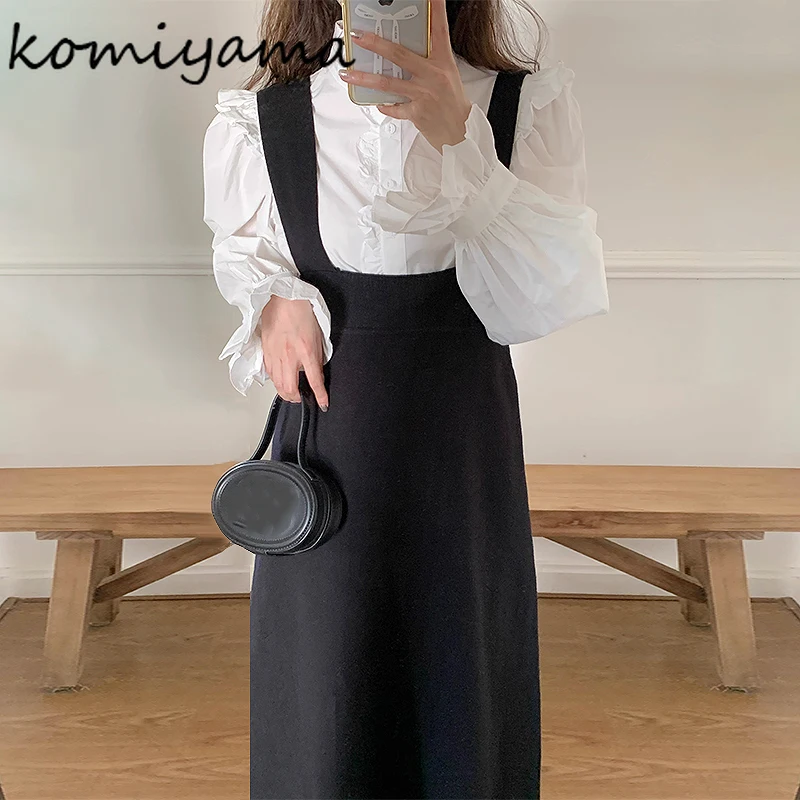 Komiyama Stand-up Collar Fungus Blusas Mujer Flare  Long Sleeves Shirts Blouses Single Breasted Camisas Spring Shirt Tops