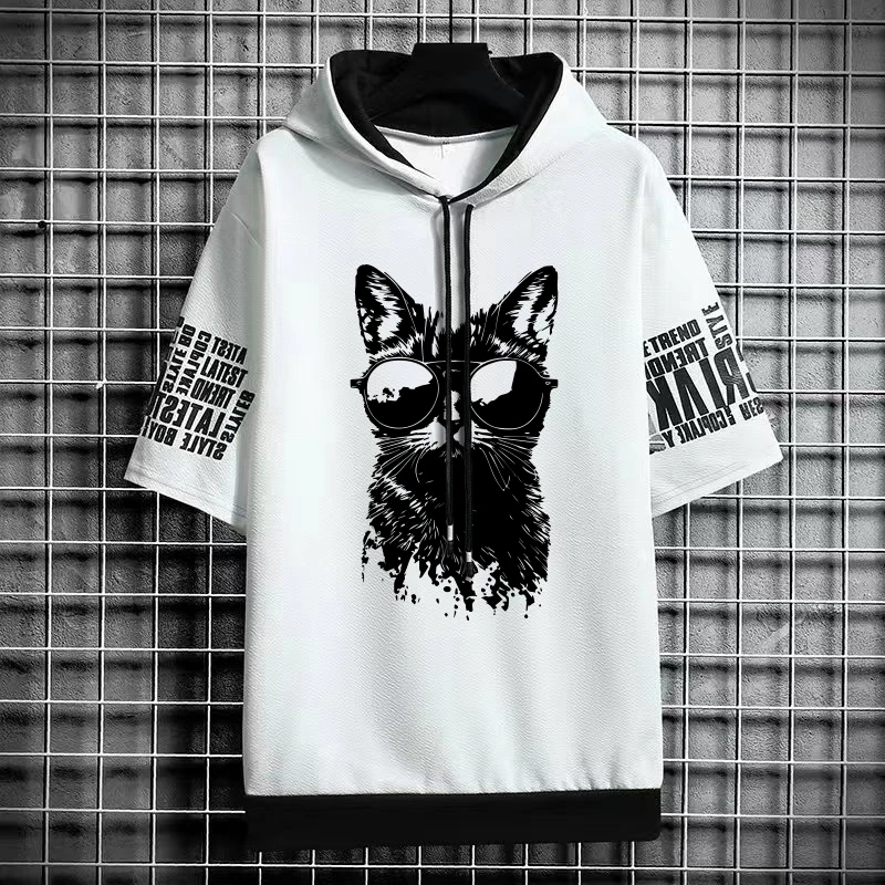 Summer Fashion Men Hoodies Gothic Print Streetwear Short Sleeve Sweatshirts Men Casual Harajuku O-Neck Men Clothing Hoodie 2020