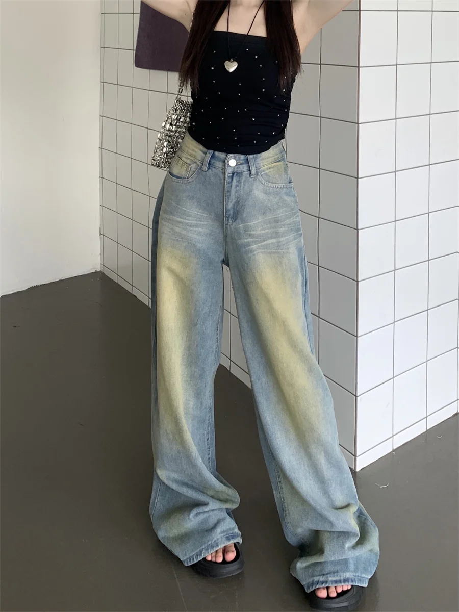 

Slergiri American vintage do old baggy jeans women y2k streetwear high waisted loose fashion all-match wide leg trousers 2024