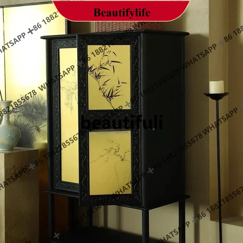 

Q178 Французский ретро-массив дерева, новый китайский шкаф для хранения с гравировкой, средний антикварный входной высокий шкаф