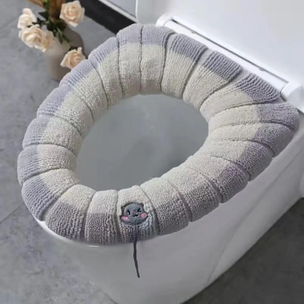 Toilet Seat Cushion Soft Texture Keep Warm Fabric Toilet Seat Cover Pad Easy Installation Toilet Lid Cover Bathroom Supplies