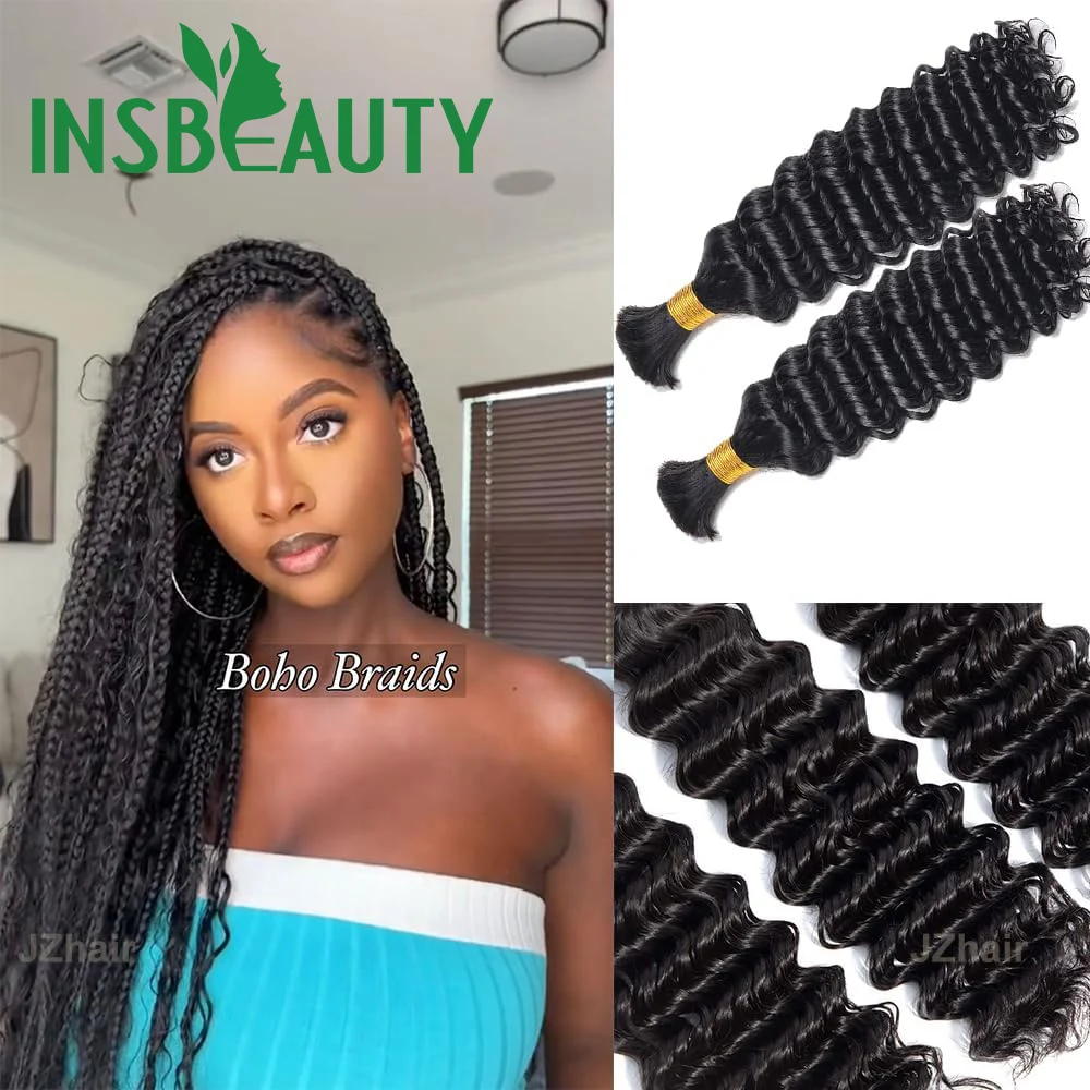 Bulk Human Hair No Weft For Braiding Deep Wave Full Ends Extensions Bulk Hair Curly Bundles Wholesale For Boho Braids