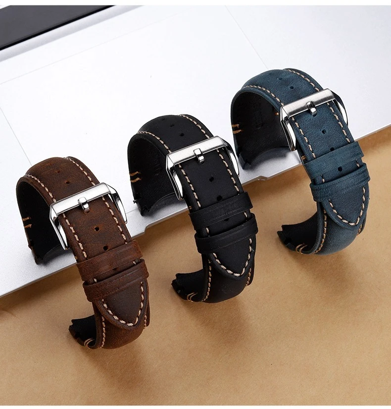 20 22mm Curved End Retro Matte Strap for Rolex Black Green Water Ghost Yacht Omega Seamaster 300 600 AT150 Leather Watch Band