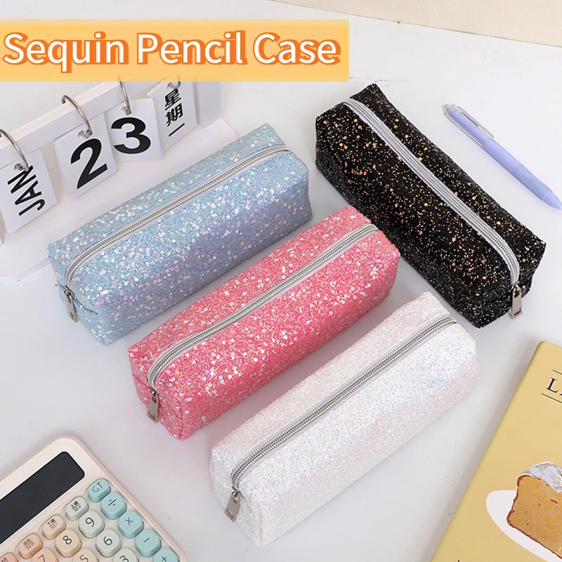 Shining Glitter Pencil Case Kawaii Pen Box Pen Pouch Sequin cosmetic bag Student Pencil bag Back to School Stationery Supplies