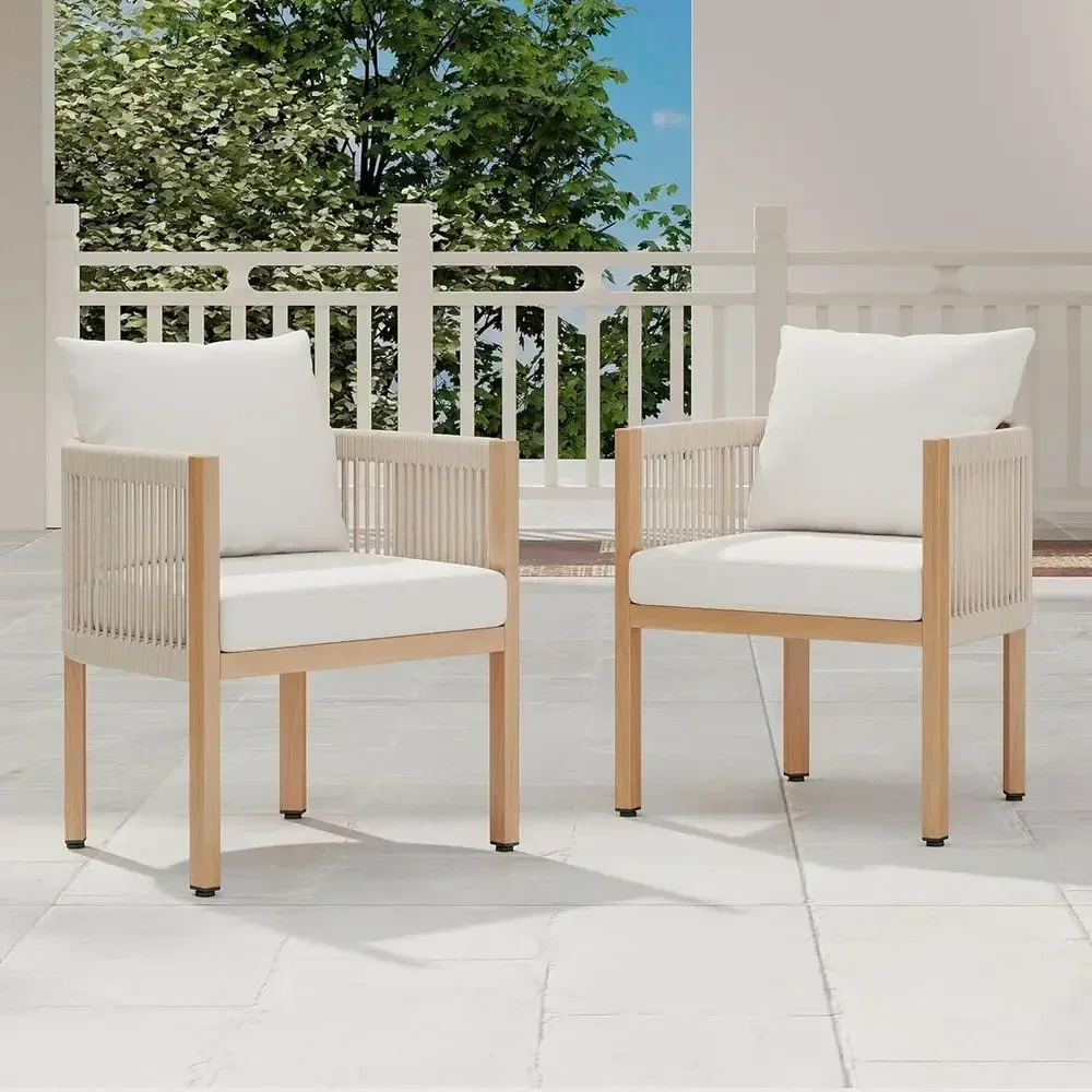 2-Piece Cushioned Wicker Patio Furniture Set with Armrests and Backrest, Ideal for Outdoor Dining or Balcony, Beige