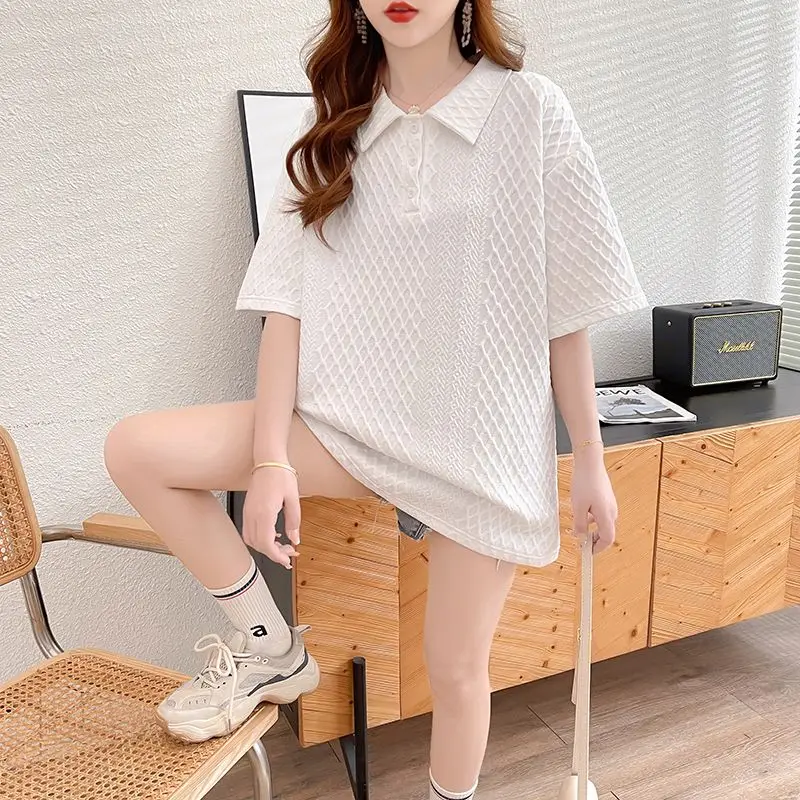 Fashion Lapel Solid Color Short Sleeve Casual Polo Shirts Female Clothing 2024 Summer New Loose All-match Tops Korean Tee Shirt