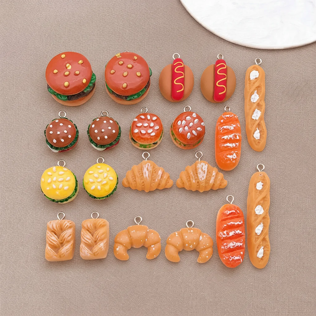 5/20pcs Mix Big Small 3D Hamburger Bread Resin Charms Simulation Food Earring Bracelet Jewelry Making Pendants DIY Accessory