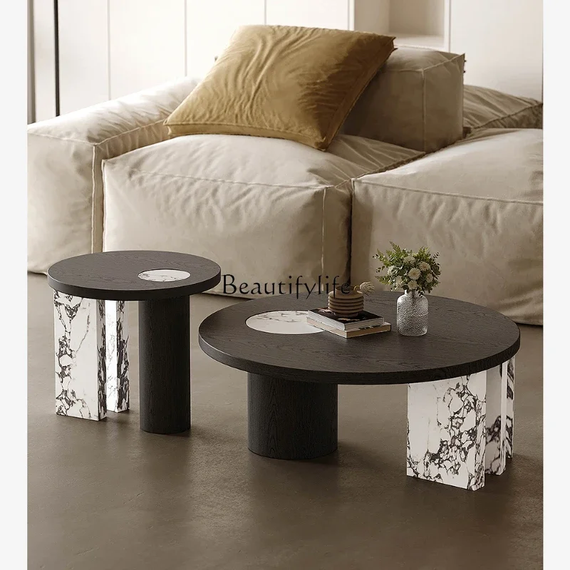 

Italian minimalist rock slab coffee table combination high-end small apartment coffee table