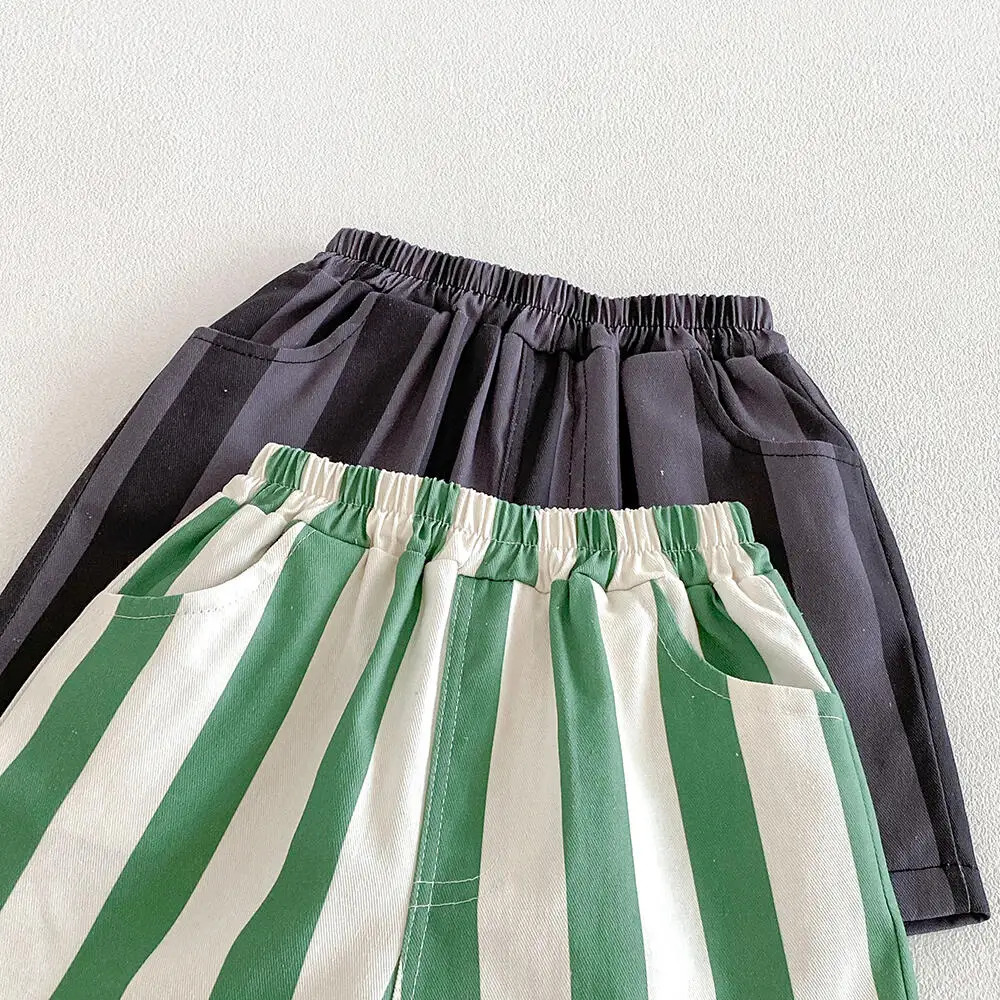 Sommer Jungen Mädchen Lässige Streifen-Shorts Kleinkind Atmungsaktive Baumwoll-Freizeitshorts Kinder Klassische Hosen mit Taschen Kinderkleidung – Detail 7