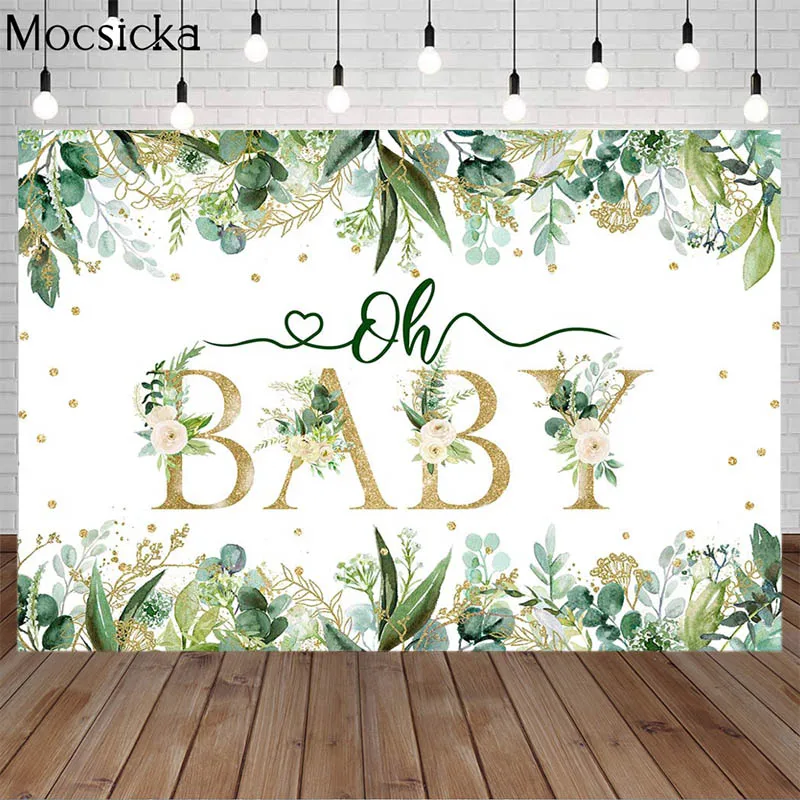 

Oh Baby 1st Birthday Decoration Backdrop Eucalyptus Green Leaves Party Cake Table Props Baby Shower Background Newborn Photocall