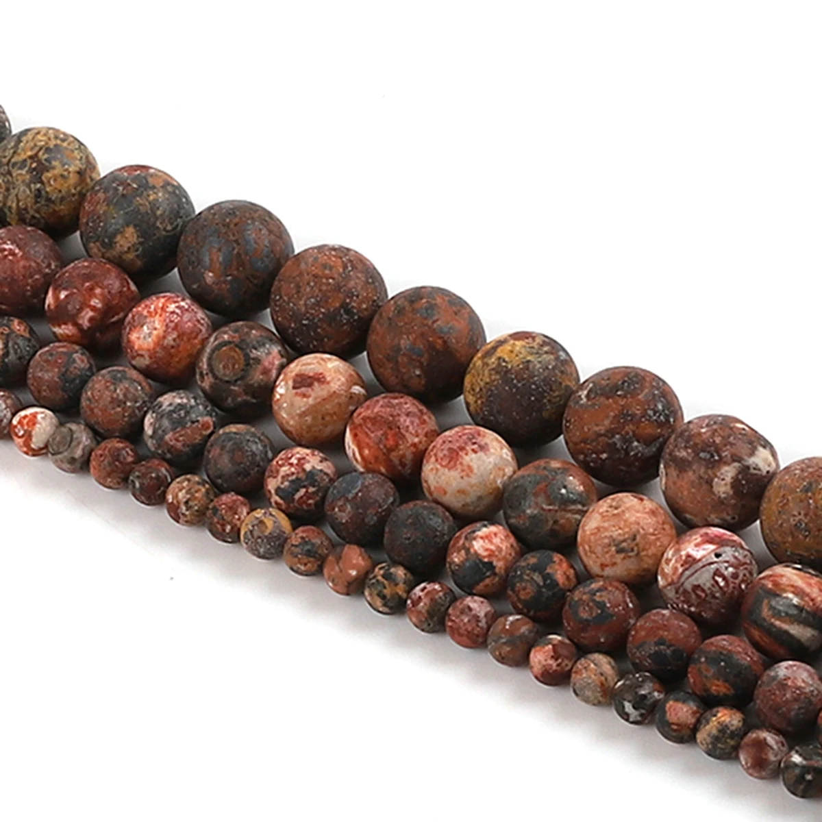 Natursteine, matt, rot, Leopardenmuster, Pacer, rund, lose Abstandsperlen für die Schmuckherstellung, DIY-Armbänder, Halskette, matt polierte Perlen – Detail 2
