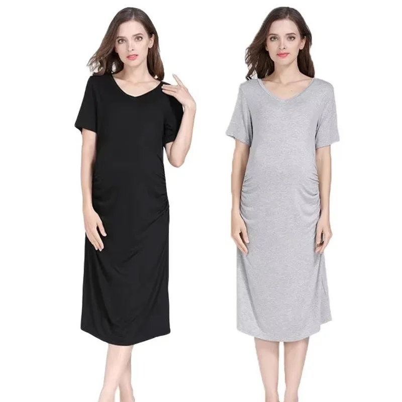 

Летняя одежда для беременных, платье для беременных, большие размеры, ночная рубашка для беременных с v-образным вырезом, ночное платье для беременных женщин