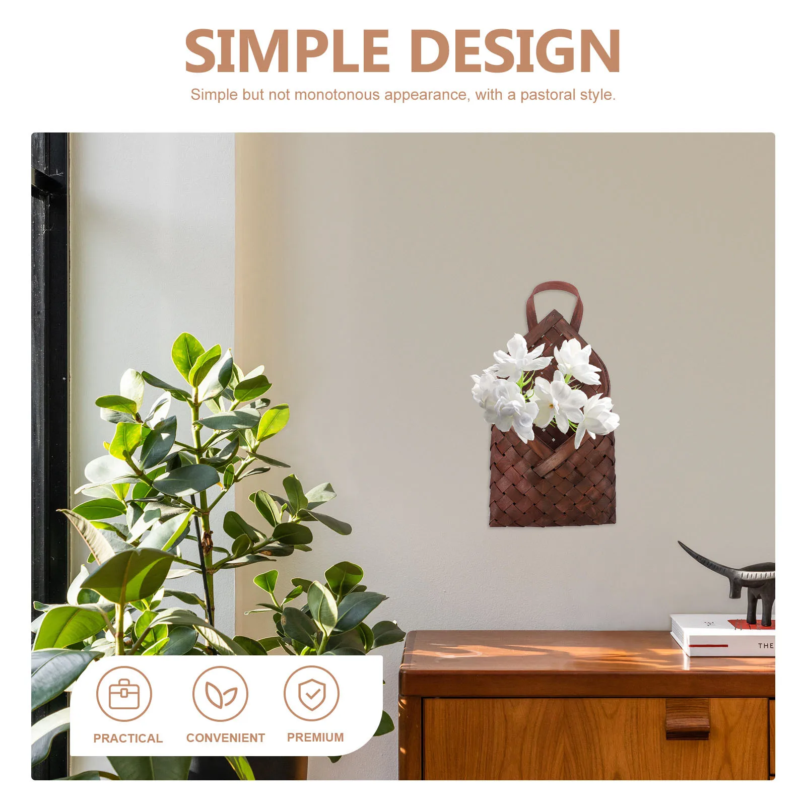 

Wood Woven Wall Hanging Basket Rustic Style Multi Functional Storage Organizer Flower Holder Kitchen Home Decor