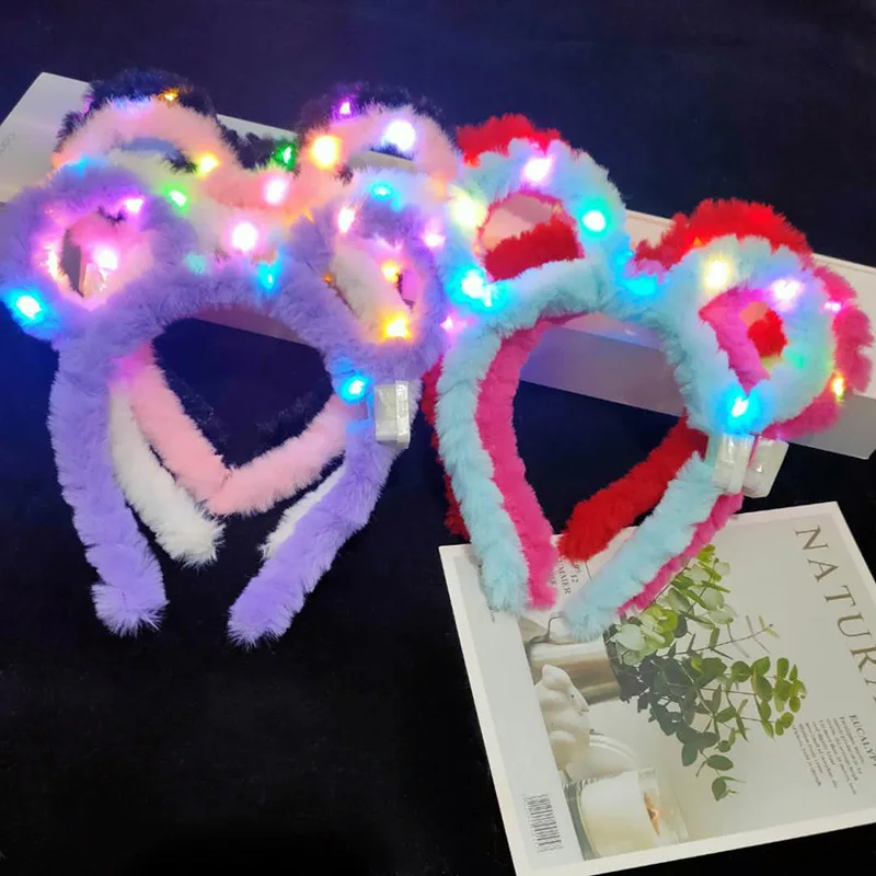 1Pc Cute LED Plush Bear Ear Headband Kids Adult Festival Light Up Hairband Wedding Brithday Cosplay Party Glow Hair Accessories