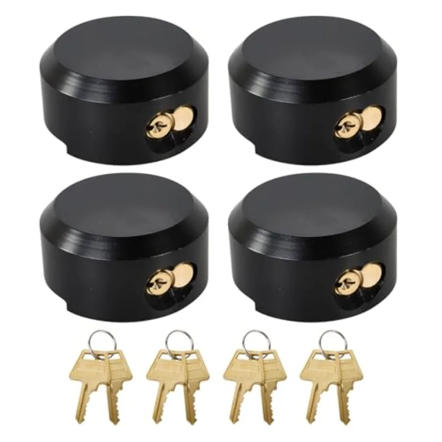 

Trailer door locks for outdoor use, solid steel, black, heavy-duty hockey puck design with reinforced hidden shackle and 8 keys