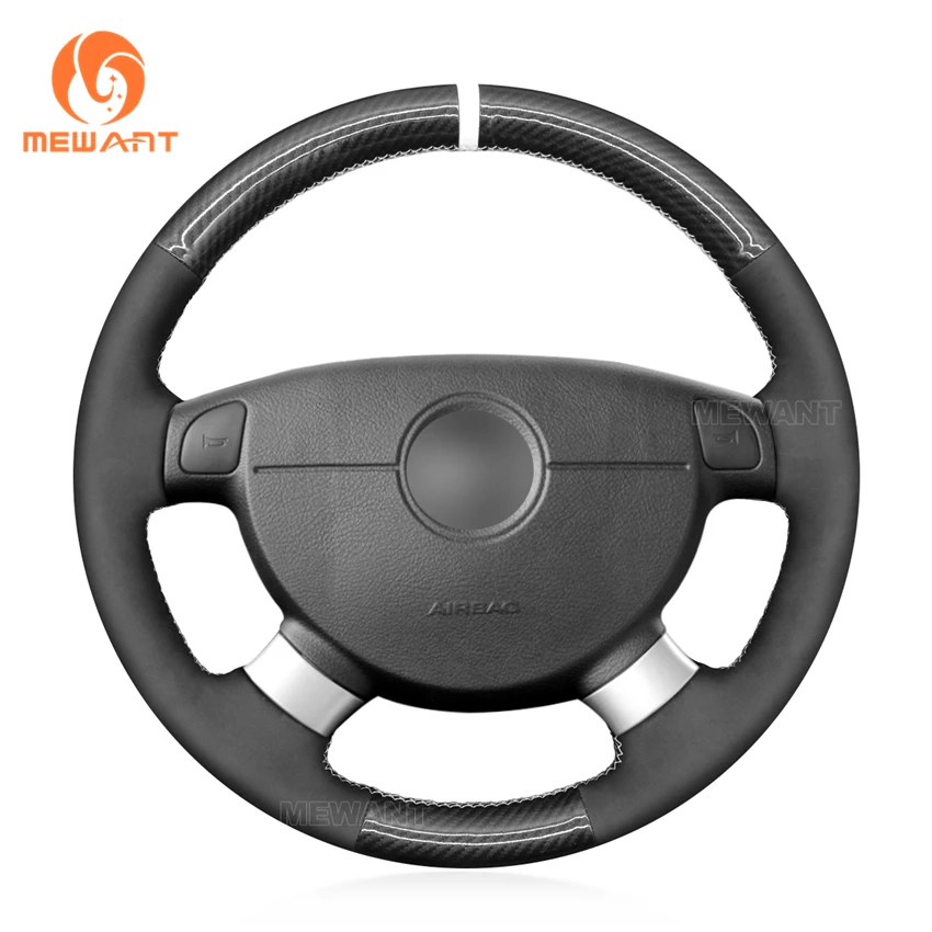 MEWANT Black Carbon Fibre Suede Steering Wheel Cover for Chevrolet Lova Aveo Buick Excelle Daewoo Gentra Lacetti Ravon Nexia R3