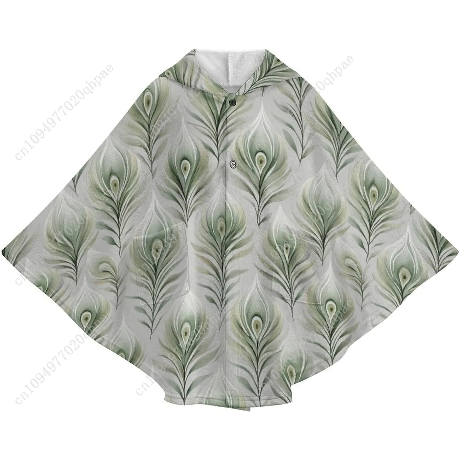 سترة بطانية مريحة من الفلانيل، سترة أنيقة ذات قلنسوة كبيرة الحجم من ريش الطاووس مع جيوب للأطفال والمراهقين #4