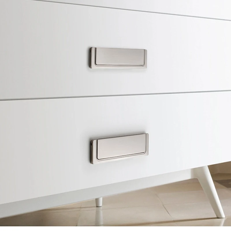 Drawer Concealed Folding Handle  Cupboard Hidden Pulls Zinc Alloy Flat Cabinet Handles Furniture Hardware Handles Accessories