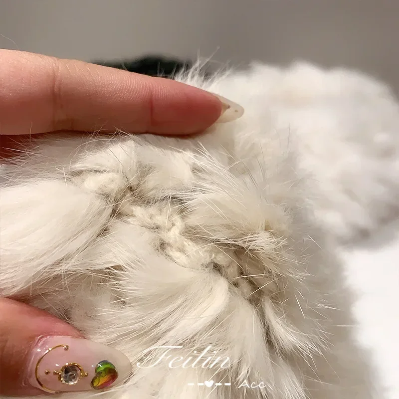 Autumn Winter Knitted Real Rabbit Fur Headband for Women Fluffy Elastic Hair Bands Ring for Ladies Hair Ties резинка для волос