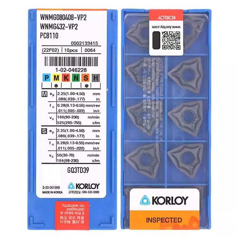 

10pcs KORLOY 100% KOREA Original WNMG080404 WNMG080408 VP2 PC8110 CNC Lathe Tools Medium to Finishing Carbide Turning Inserts