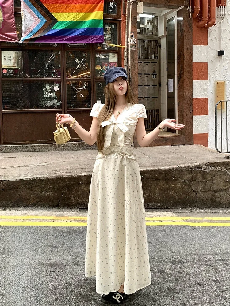 

Женское платье LUU Tassel Happy Girl с цветочным кружевом и V-образным вырезом, весна-осень, длинное, с оригинальным дизайном, юбка-миди