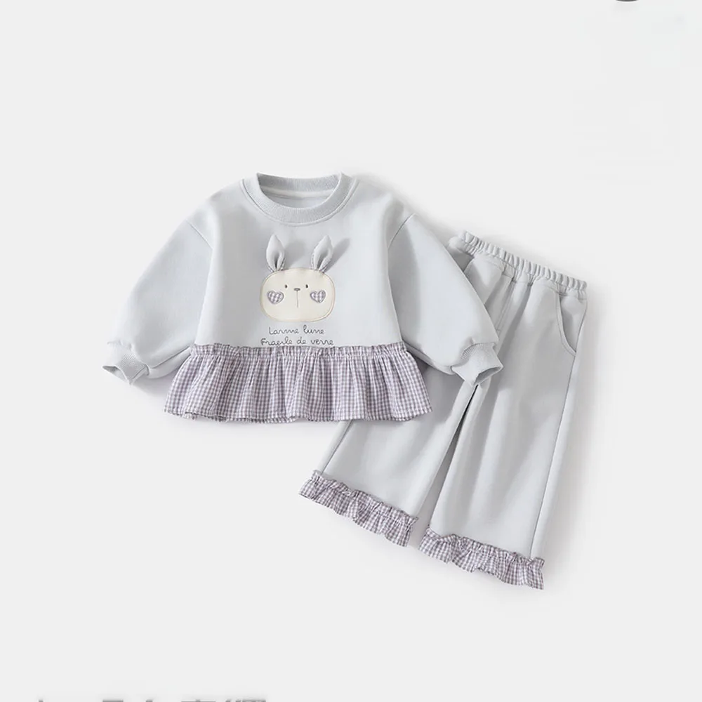 2026 Autumn New Kids Girls Clothing Set Girls Cartoon Sweatshirt And Wide Leg Pants  2 Piece Set Kids Girls Outfit