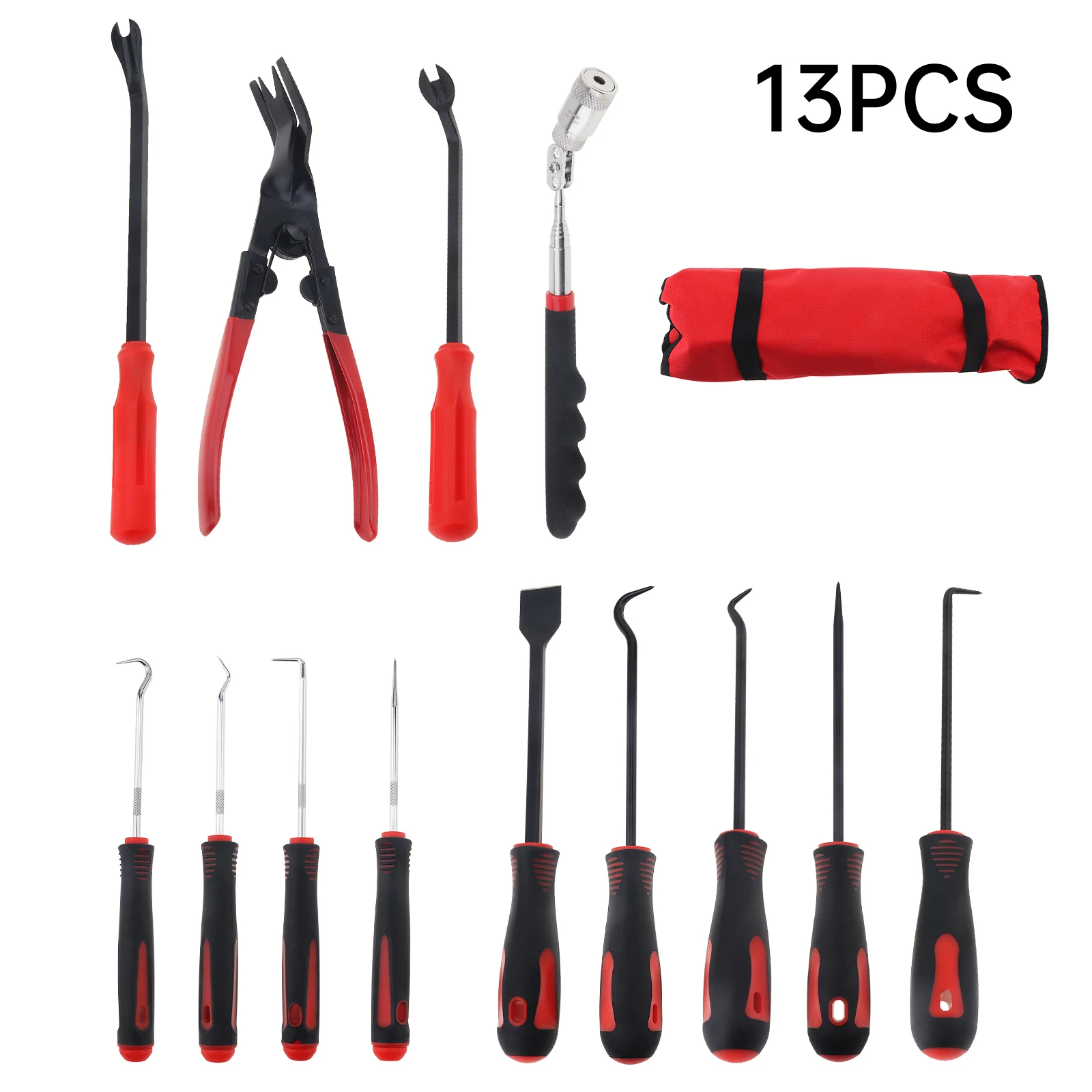 13pcs Precision Clip Removal Plier Scraper Pick Up Hook Tool Set for Car Motorcycle Hoses Repair Magnetic Pickup Rivets Puller