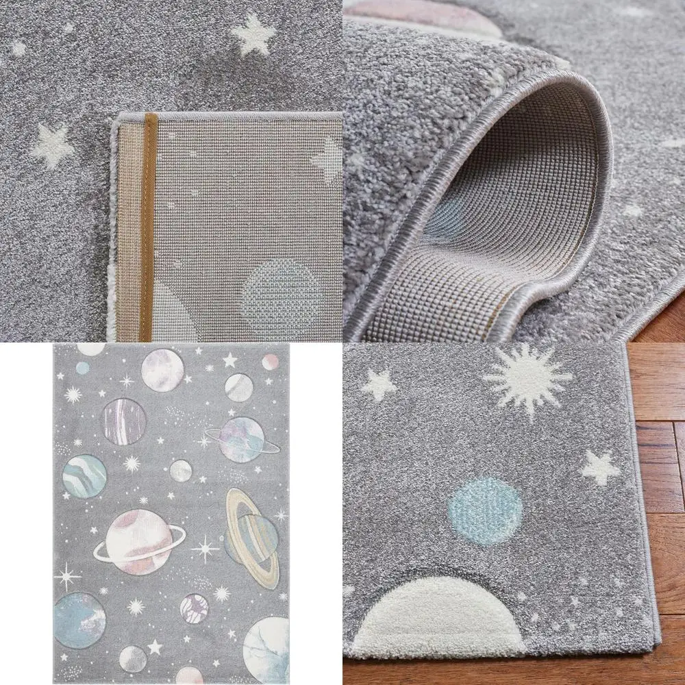 

5'3 x 7'6 Grey & Lavender Kids Rug, Non-Shedding, Easy to Clean, Perfect for Playrooms, Nurseries, and Bedrooms (CRK103)