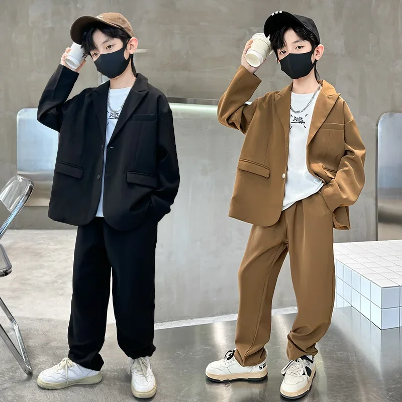 بدلة للأولاد سترة كاجوال بأكمام طويلة وبنطلون مكون من قطعتين ملابس أطفال للمدرسة في سن المراهقة مجموعة أزياء زفاف للأطفال وسيم #2