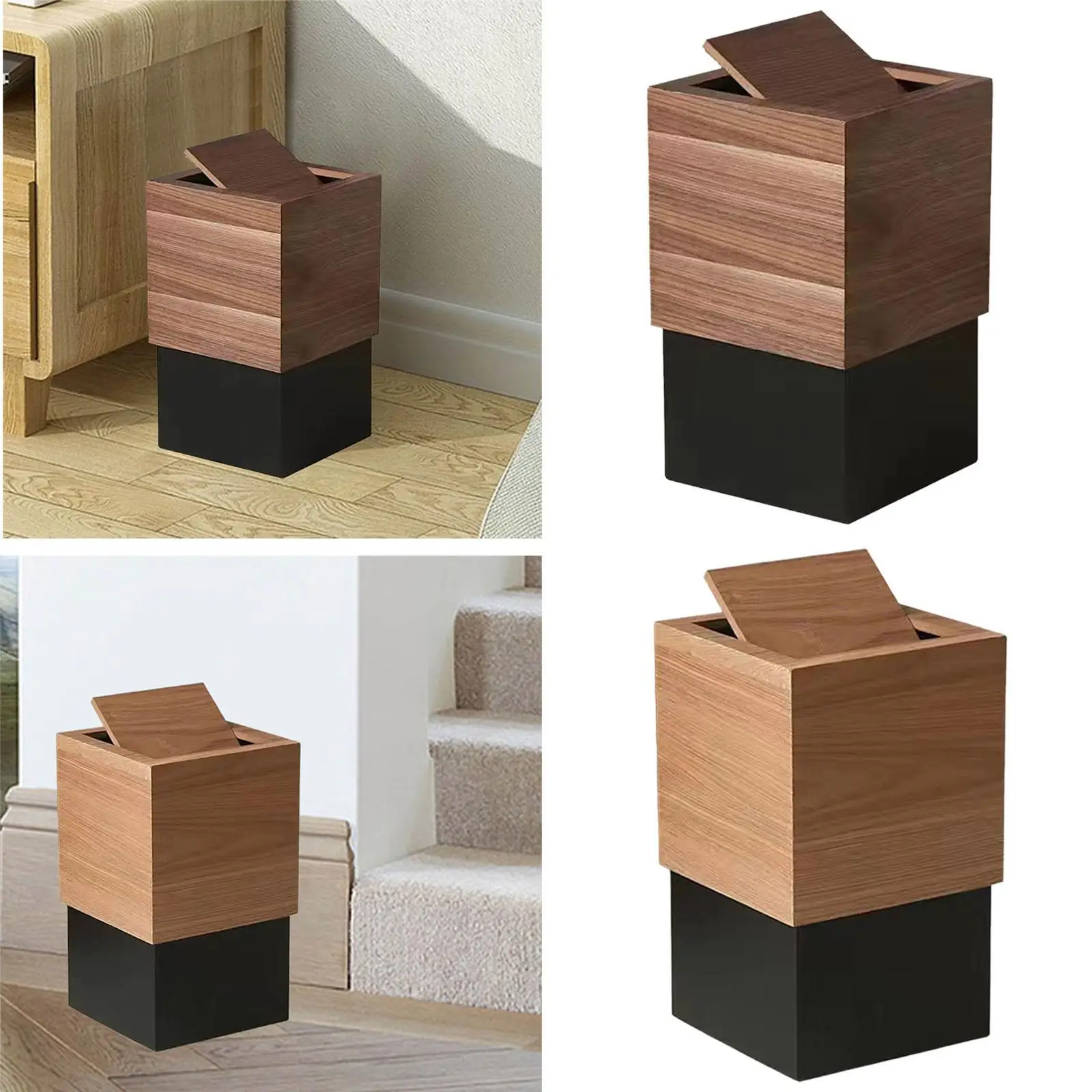 Wastebasket Wood Garbage Can Wood Trash Can with Lid for Home Office Bedroom