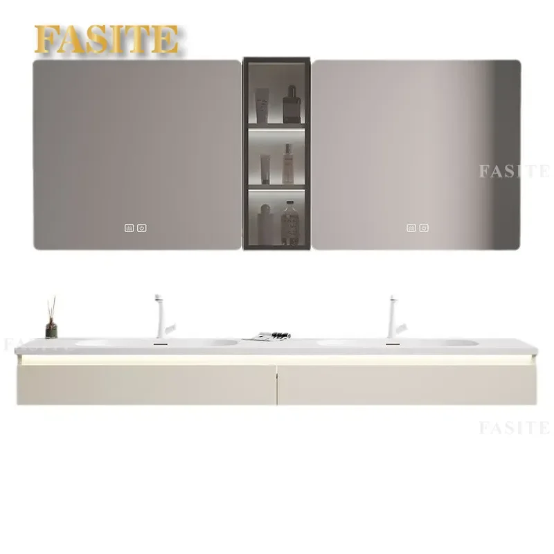 For Milk Tea Color Double Basin Bathroom Cabinet Integrated Vanity Sink Washbasin Unit Modern Home Decor