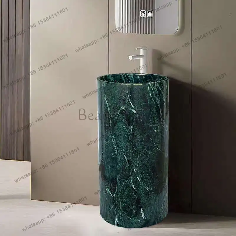 

Natural Marble Pedestal Sink, Modern Freestanding Basin for Hotel Balcony, High Hardness & Heat Resistant, Customizable