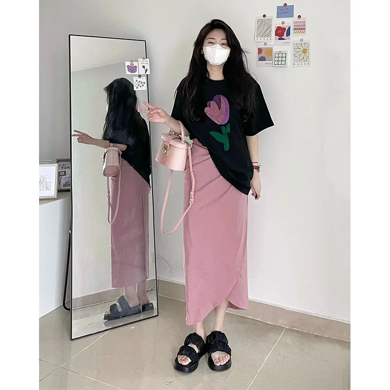 bla-tulip-embroidery-ort-sve-t-irt-women's-gentle-creative-loose-mid-length-top-trendy-ins-sle-summer-faion