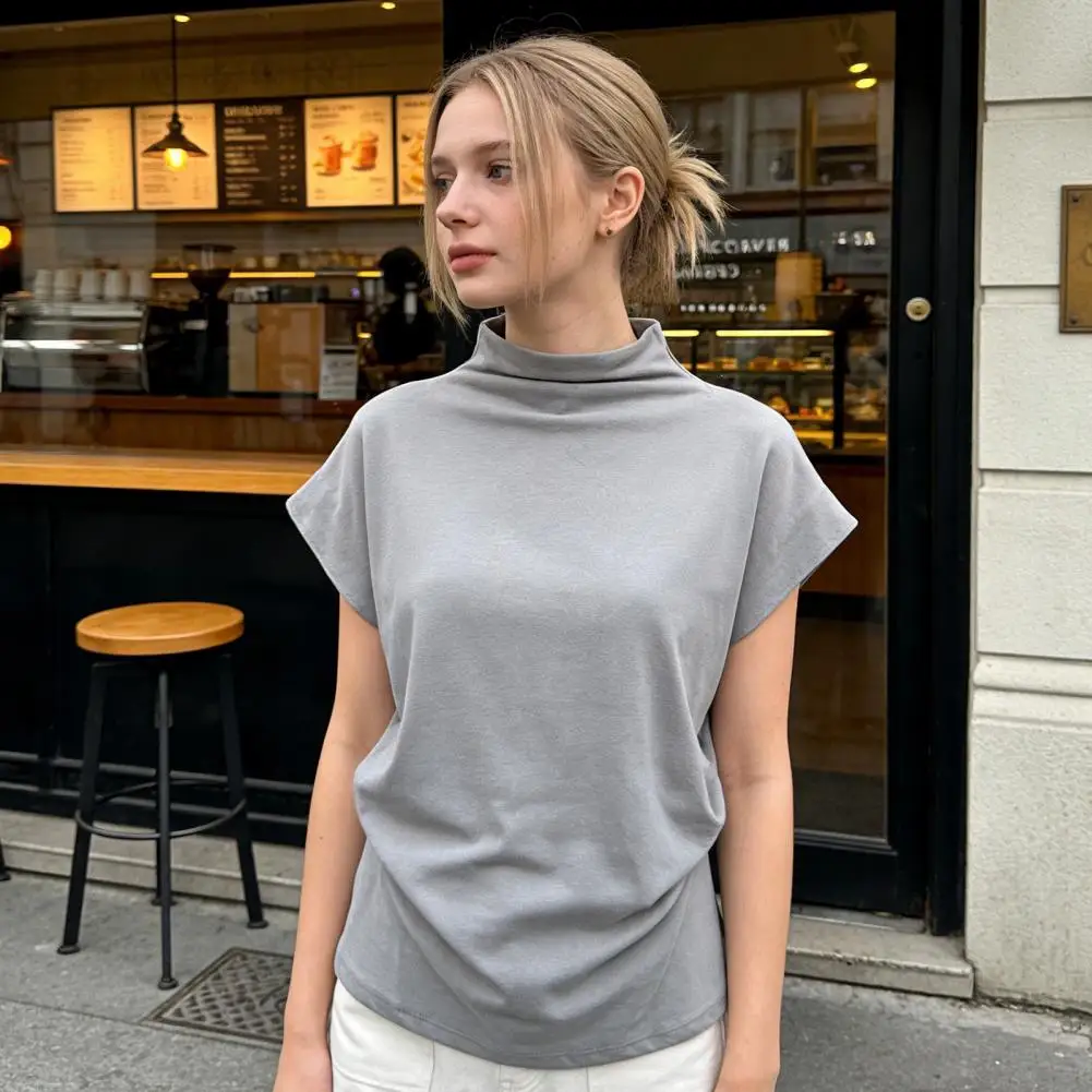 

Женская футболка с воротником-стойкой и коротким рукавом, приталенная, белая, для весны и лета, на День святого Валентина, элегантная, повседневная, офисная