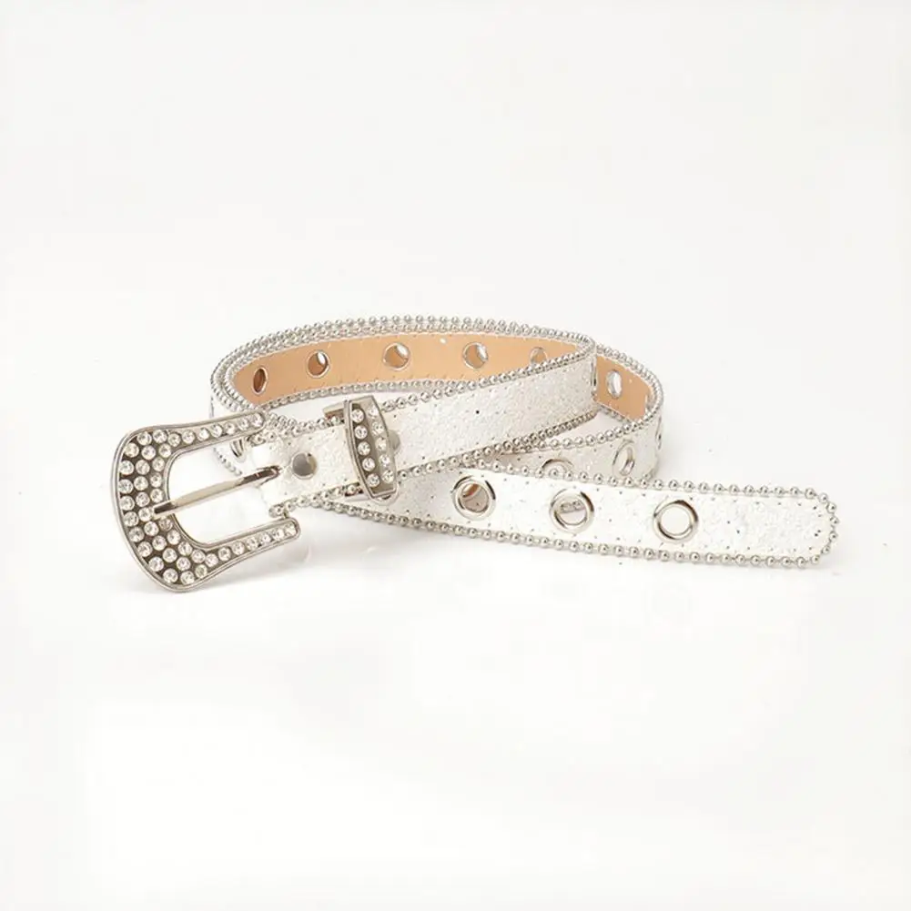 Shiny Rhinestones Belt Women Solid Color Belt Sparkling Rhinestone Women's Belt with Adjustable Length Street Style Imitation