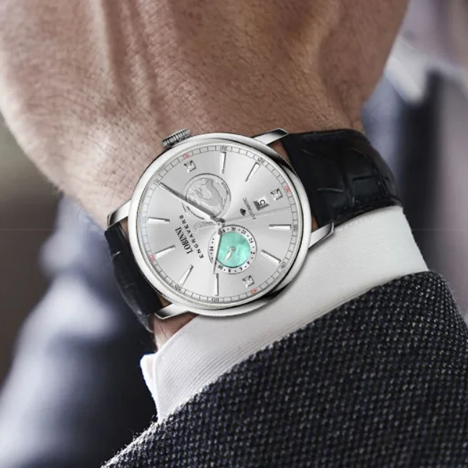 

LOBINNI Мужские автоматические часы 41 мм Механические наручные часы с сапфировым стеклом Lume Miyota 82S7 True Diamond Deer Dial 24K Золото / Платина 18K