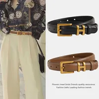 Women's Genuine Leather Belt Golden Letter Metal Buckle Luxury Casual Fashion 2.3CM Belt for Jeans Dresses